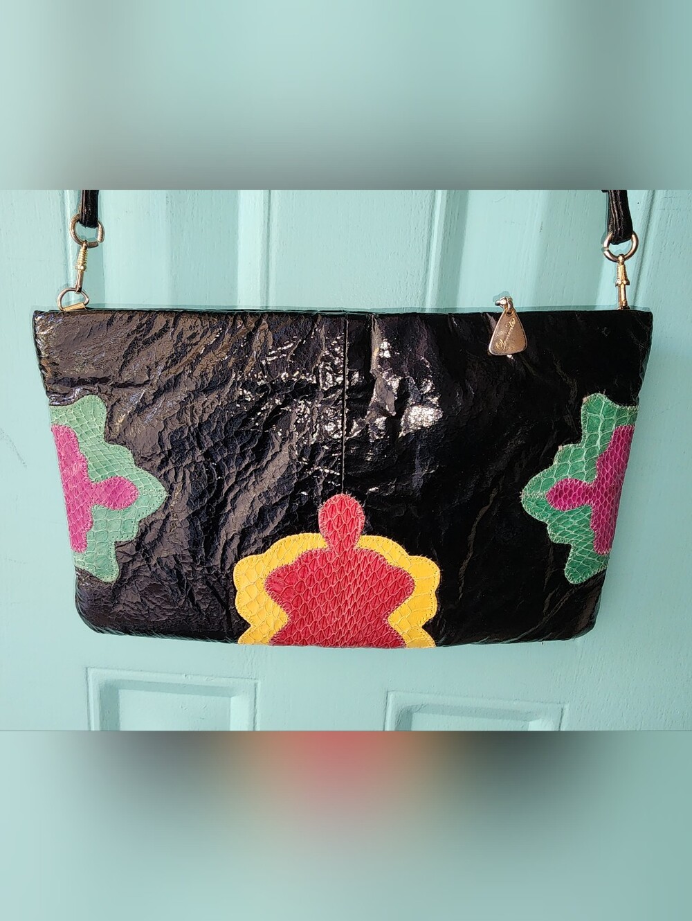 Vintage Clemente 80s Genuine Leather & Snakeskin Patchwork Shoulder Bag